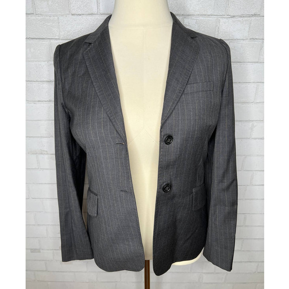 J. Crew Womans 12 English Wool Two Button Blazer Pin Striped Jacket Dark Gray - Picture 6 of 8